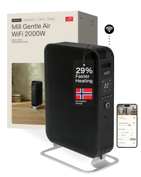 Mill Mill | Grzejnik olejowy WiFI GEN3 | OIL2000WIFI3 | Grzejnik olejowy | 2000 W | Liczba stopni mocy: 3 | Czarny