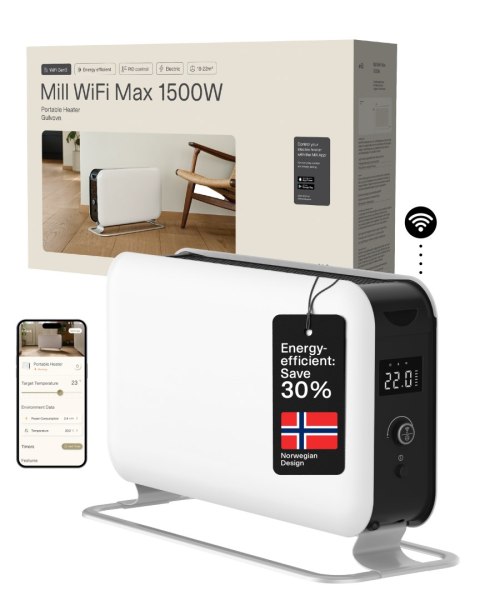 Mill Mill | Grzejnik przenośny | CO1500MAXWIFI3 | Grzejnik konwekcyjny | 1500 W | Przeznaczony do pomieszczeń o powierzchni do 14-18 