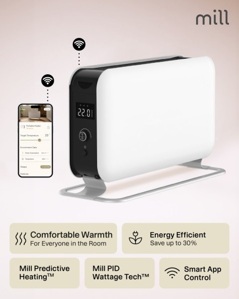 Mill Mill | Grzejnik przenośny | CO1500MAXWIFI3 | Grzejnik konwekcyjny | 1500 W | Przeznaczony do pomieszczeń o powierzchni do 14-18 