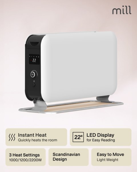 Mill Młyn | Grzejnik | CO2200LEDMAX | Grzejnik konwekcyjny | 2200 W | Liczba stopni mocy: 3 | Przeznaczony do pomieszczeń o powierzch