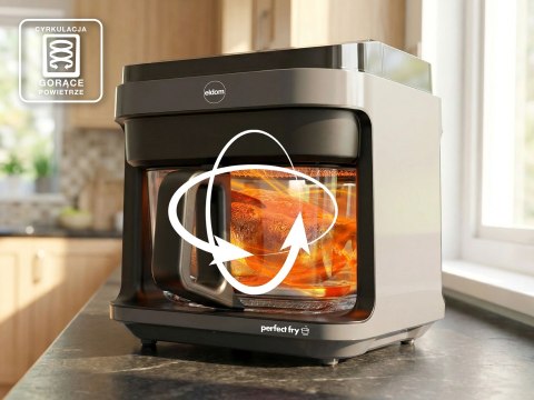 ELDOM FRYTKOWNICA BEZTŁUSZCZOWA FR500 5,5 L 1200W SZKLANY POJEMNIK, RUSZT, SILIKONOWA PODKŁADKA, 8 PROGRAMÓW, REGULACJA TEM.