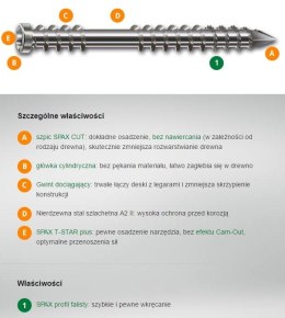 SPAX WKRĘT TARASOWY A2 (100) TX 5.0*70MM SPAX-D