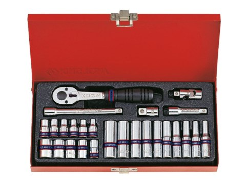 KING TONY KOMPLET NASADEK 1/4 6-KĄTNE 26 SZTUK 4-13MM Z AKCESORIAMI