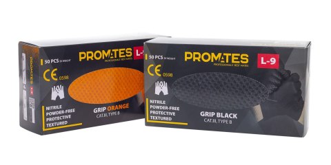 PROMATES RĘKAWICE NITRYLOWE WZMAC. PROMATES GRIP BLACK XL OP. 50SZT