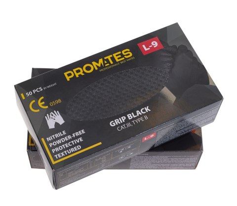 PROMATES RĘKAWICE NITRYLOWE WZMAC. PROMATES GRIP BLACK XXL OP. 50SZT