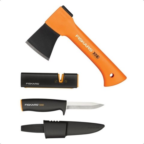 FISKARS ZESTAW CAMPINGOWY: SIEKIERA X5 + NÓŻ + OSTRZAŁKA