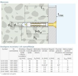ARVEX DYBEL UNIWERSALNY ŁEB Z NACIĘCIEM KRZYŻOWYM GXK 10/60MM