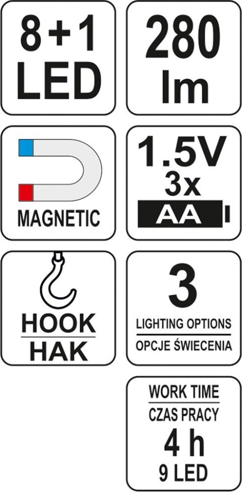 YATO LATARKA WARSZTATOWA 2W1 LED MAGNET 3XAA