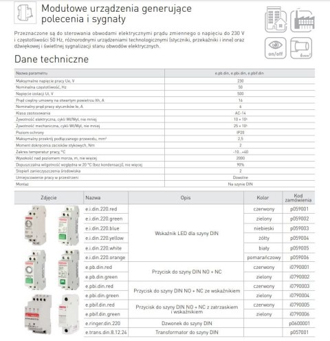 ENEXT LAMPKA SYGNALIZACYJNA NA SZYNĘ DIN E.I.DIN.220 BIAŁA
