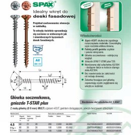 SPAX WKRĘT FASADOWY (100) A2 TX 4.5*60MM PODWÓJNY GWINT