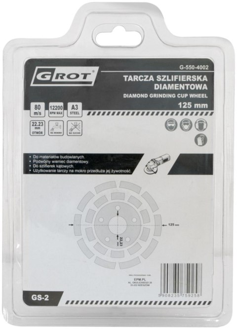 GROT TARCZA SZLIFIERSKA DIAMENTOWA GS-2 125MM