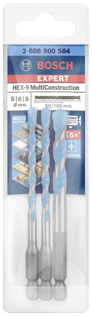 BOSCH ZESTAW WIERTEŁ EXPERT MULTICONSTRUCTION HEX-9 SET 3PC