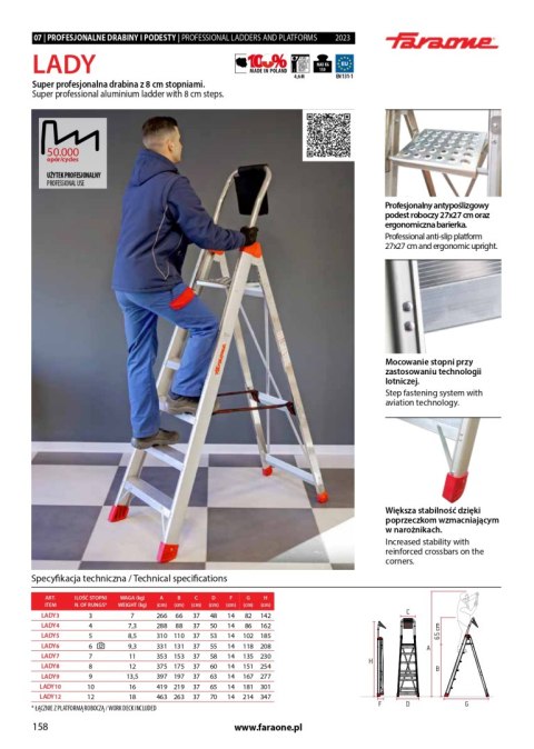 FARAONE DRABINA LADY10, ALUMINIOWA PROFESJONALNA 10 STOPNI