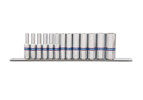 KING TONY ZESTAW NASADEK 1/4'' DŁUGIE 4-14MM 6-KĄT 13CZ. SZYNA