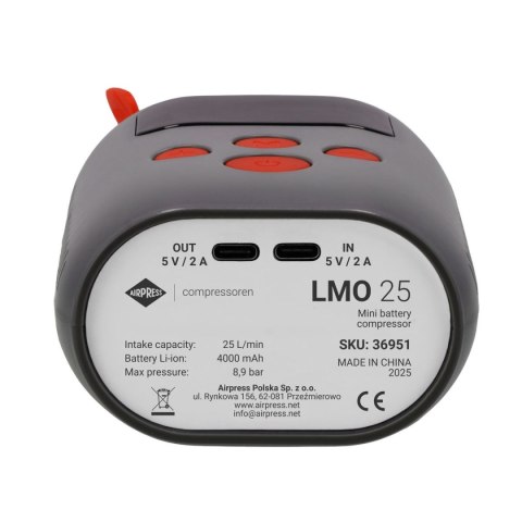 AIRPRESS MINI KOMPRESOR AKUMULATOROWY LMO 25 4000MAH 8.9BAR USB