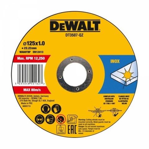 DEWALT TARCZA PŁASKA INOX 125*1.0*22 10PC