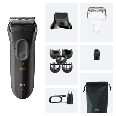 Braun 3000BT Bateria 5 7 mm Mokry & Suchy Czarny, Szary