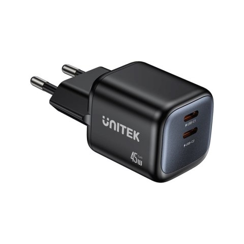 Unitek UNITEK ŁADOW. SIECIOWA 2X GAN 45W, 2XUSB-C PD 3.0, QC, CZARNA