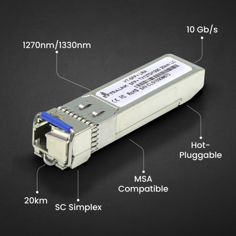 Extralink Moduł SFP+ WDM SFP+ 10G 10Gbps 1270/1330nm, single mode, 20km, LC, DOM, para