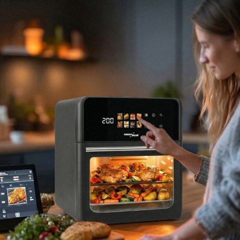 Frytkownica beztłuszczowa AIR FRYER GreenBlue, mocna 1800W, pojemność 10l, 8 programów, akcesoria, timer, GB950
