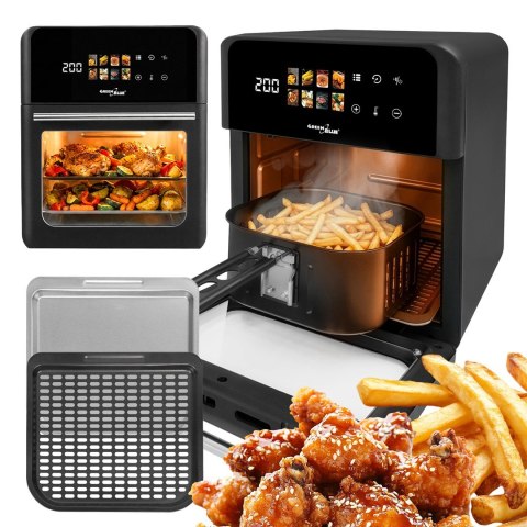 Frytkownica beztłuszczowa AIR FRYER GreenBlue, mocna 1800W, pojemność 10l, 8 programów, akcesoria, timer, GB950
