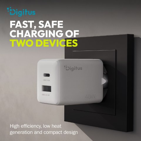 Digitus Digitus Ładowarka GaN 45W USB-C + USB-A DA-10302 biała