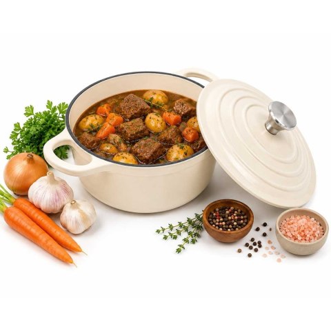 EMALIOWANY GARNEK ŻELIWNY 24cm 4,2L KREMOWY 7765