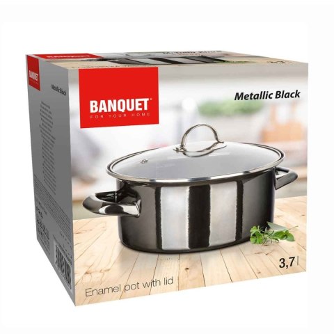 GARNEK EMALIOWANY 22cm 3,7L Z POKRYWĄ BANQUET METALLIC BLACK