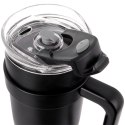 STALOWY KUBEK TERMICZNY TERMOS 1200ml Z RĄCZKĄ I SŁOMKĄ ORION 112284 CZARNY
