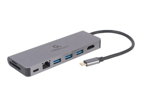 Cablexpert GEMBIRD MULTI ADAPTER USB TYP-C 5W1 HUB, HDMI, CZYTNIK KART, LAN, PD - 100W)