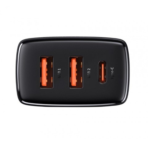 Ładowarka sieciowa Baseus Compact Quick Charger, 2xUSB, USB-C, PD, 3A, 30W (czarna)