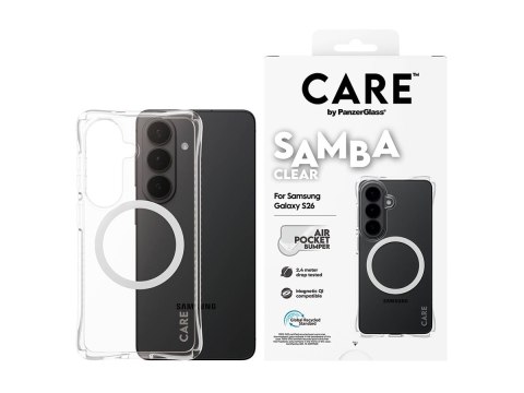 PanzerGlass Etui CARE marki PanzerGlass „Samba" - przezroczyste z białym Qi dla nowego Samsunga Galaxy S26 | PanzerGlass