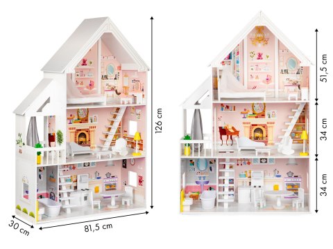 Drewniany domek dla lalek xxl Rezydencja pudrowa ECOTOYS